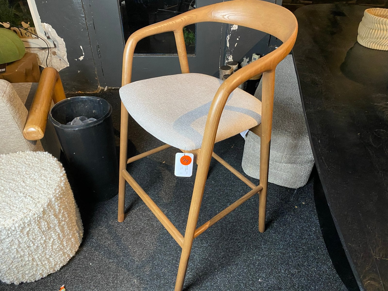 3x Barkruk Japandi Stijl Lichtbruin Massief Hout, Huis en Inrichting, Ophalen, Met voetsteun, 60 tot 90 cm, Nieuw