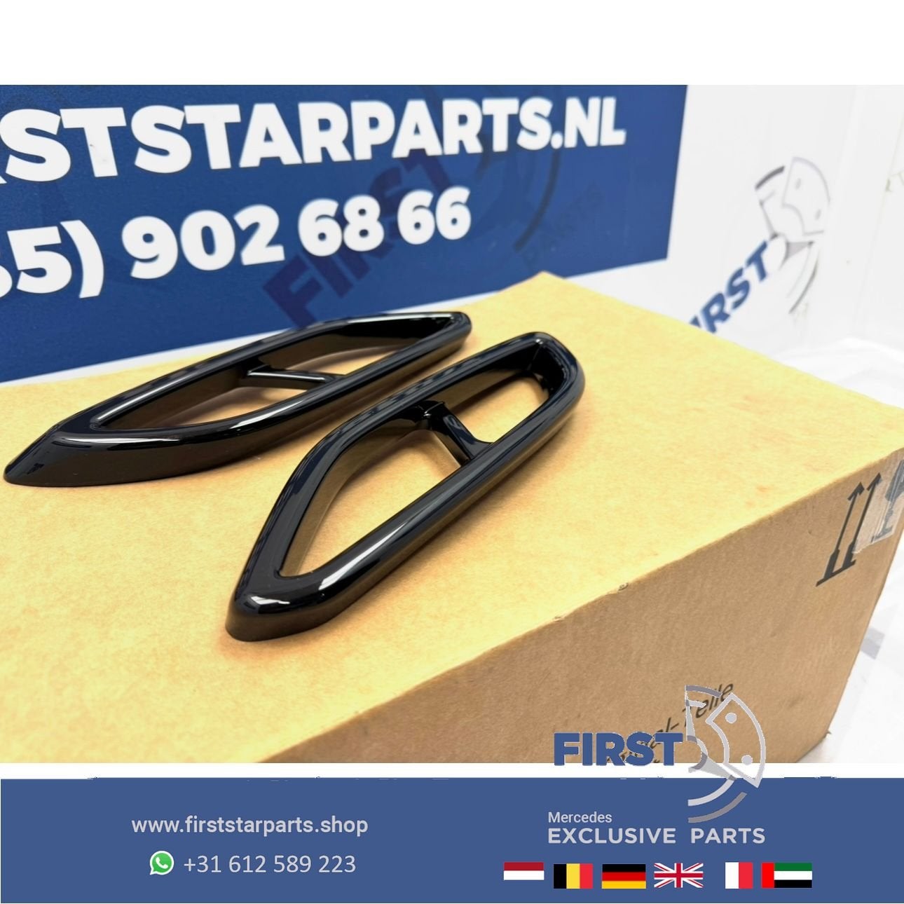 AMG LINE UITLAAT SIERLIJSTEN ZWART L/R Mercedes A B C CLA G, Gebruikt, -, Ophalen of Verzenden, -