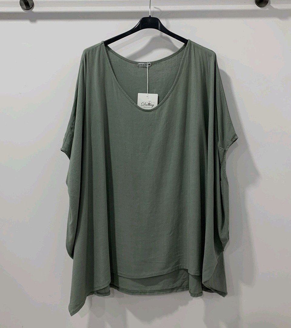Khaki oversized tuniek Made in Italy t/m Maat 58 60, Kleding | Dames, Made in Italy, Blouse of Tuniek, Nieuw, M
