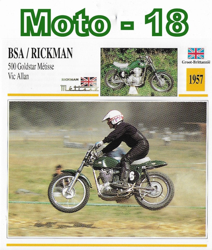 Moto18 motorkaart bsa / rickman vic allan ( 1957 ), Ophalen of Verzenden, Zo goed als nieuw, Motoren