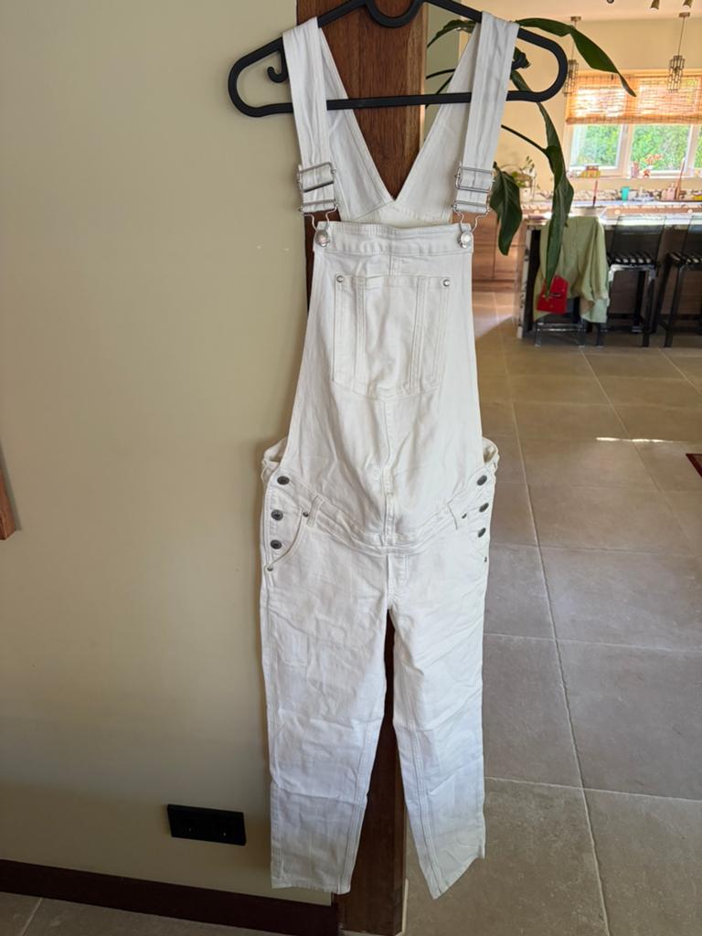 H&M MAMA Witte Zwangerschaps Tuinbroek Maat XS, Wit, Ophalen of Verzenden, Zo goed als nieuw, Maat 34 (XS) of kleiner