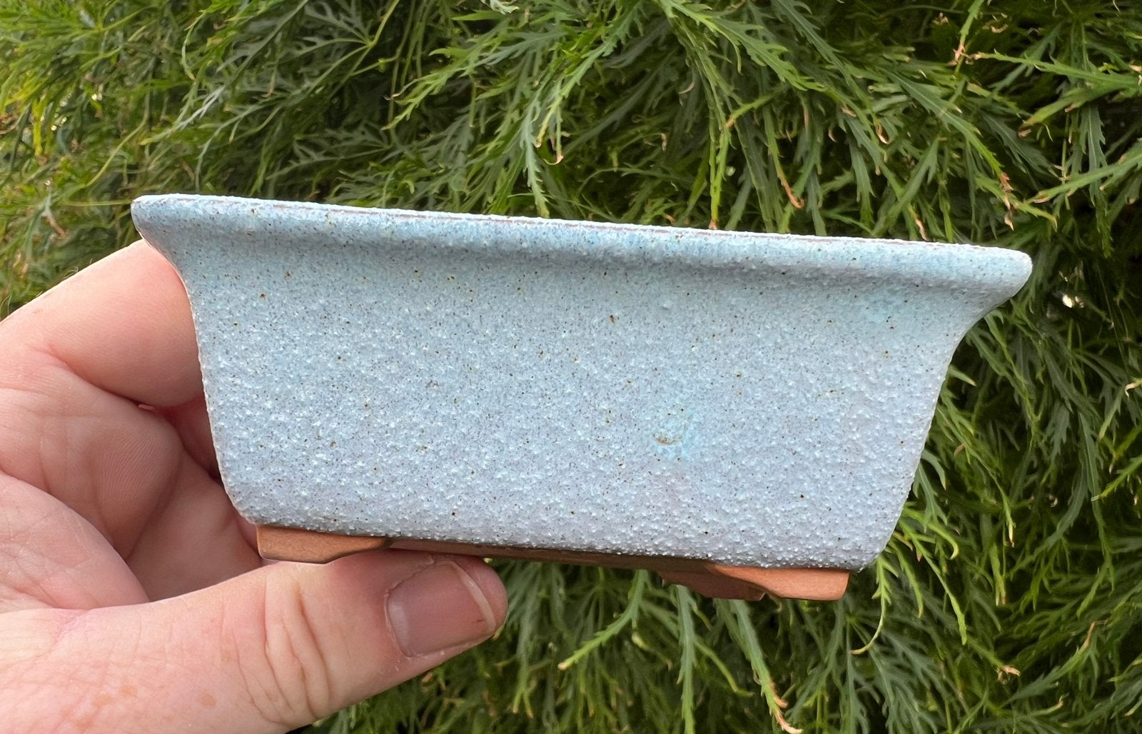 Bonsai schaal licht blauw geglazuurd Japans 10,5x7,8x4, Ophalen of Verzenden, Zo goed als nieuw, Aardewerk, Rechthoekig