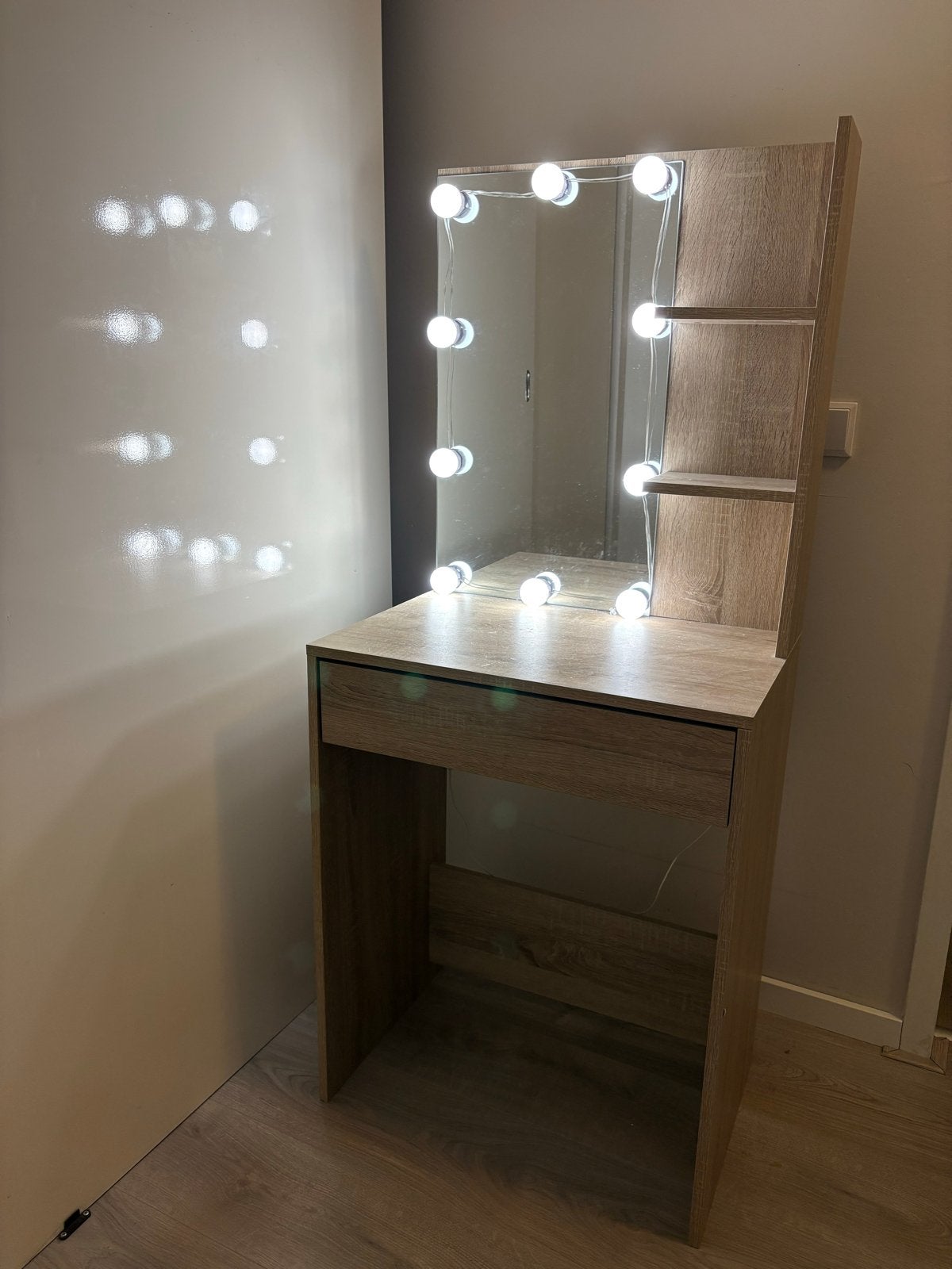 Make-up tafel / vanity met spiegel en verlichting, Ophalen, Gebruikt, 100 tot 150 cm, 50 tot 100 cm