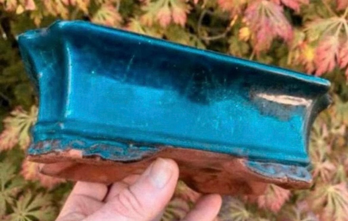 Bonsai schaal blauw geglazuurd aardewerk 20,5x13,8x6,4, Gebruikt, Ophalen of Verzenden, Aardewerk, Rechthoekig