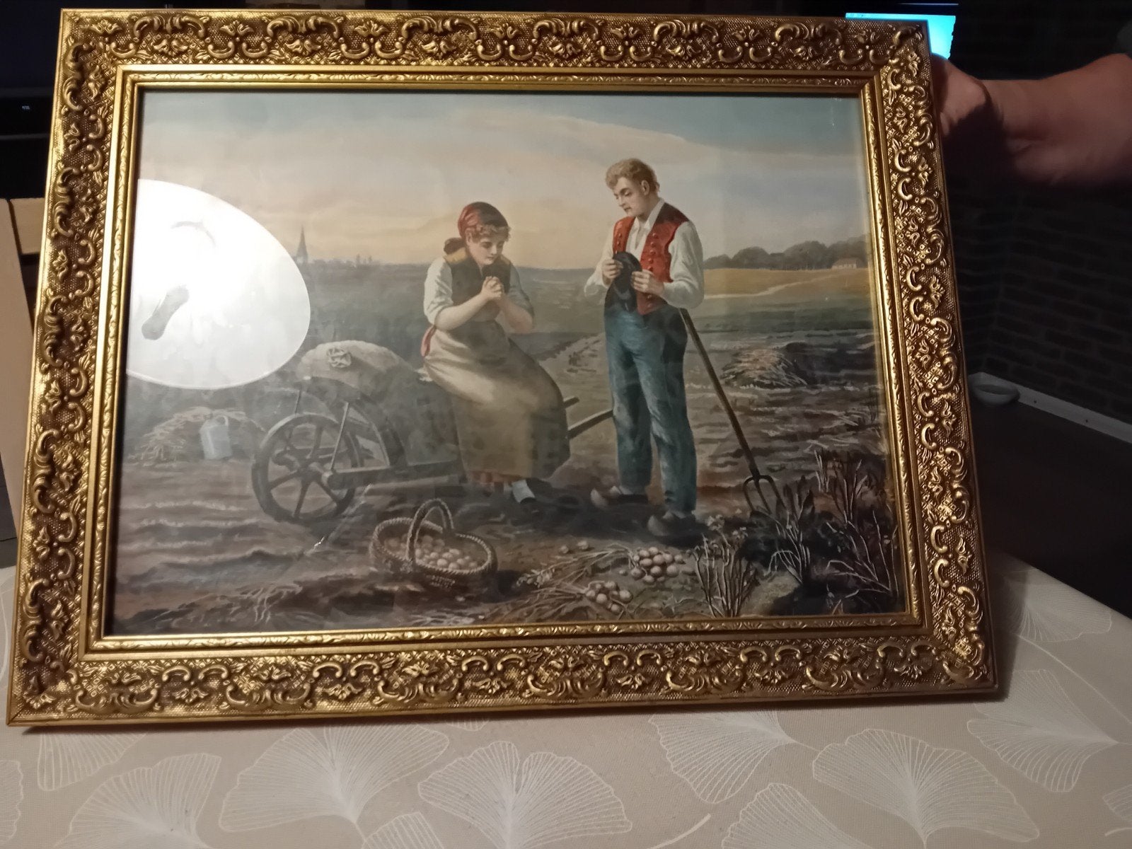 antiek schilderij met goudkleurige lijst, Ophalen of Verzenden