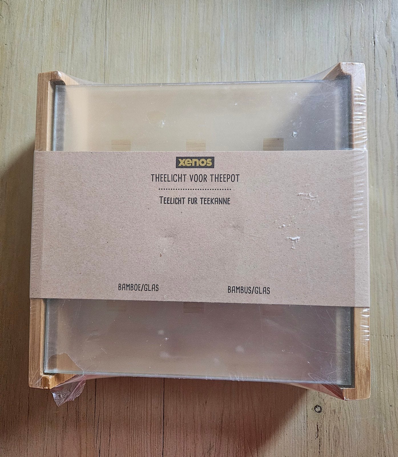 Xenos Theelicht voor Theepot - Bamboe/Glas, Theepot/fluitketel, Hout, Nieuw, Ophalen of Verzenden