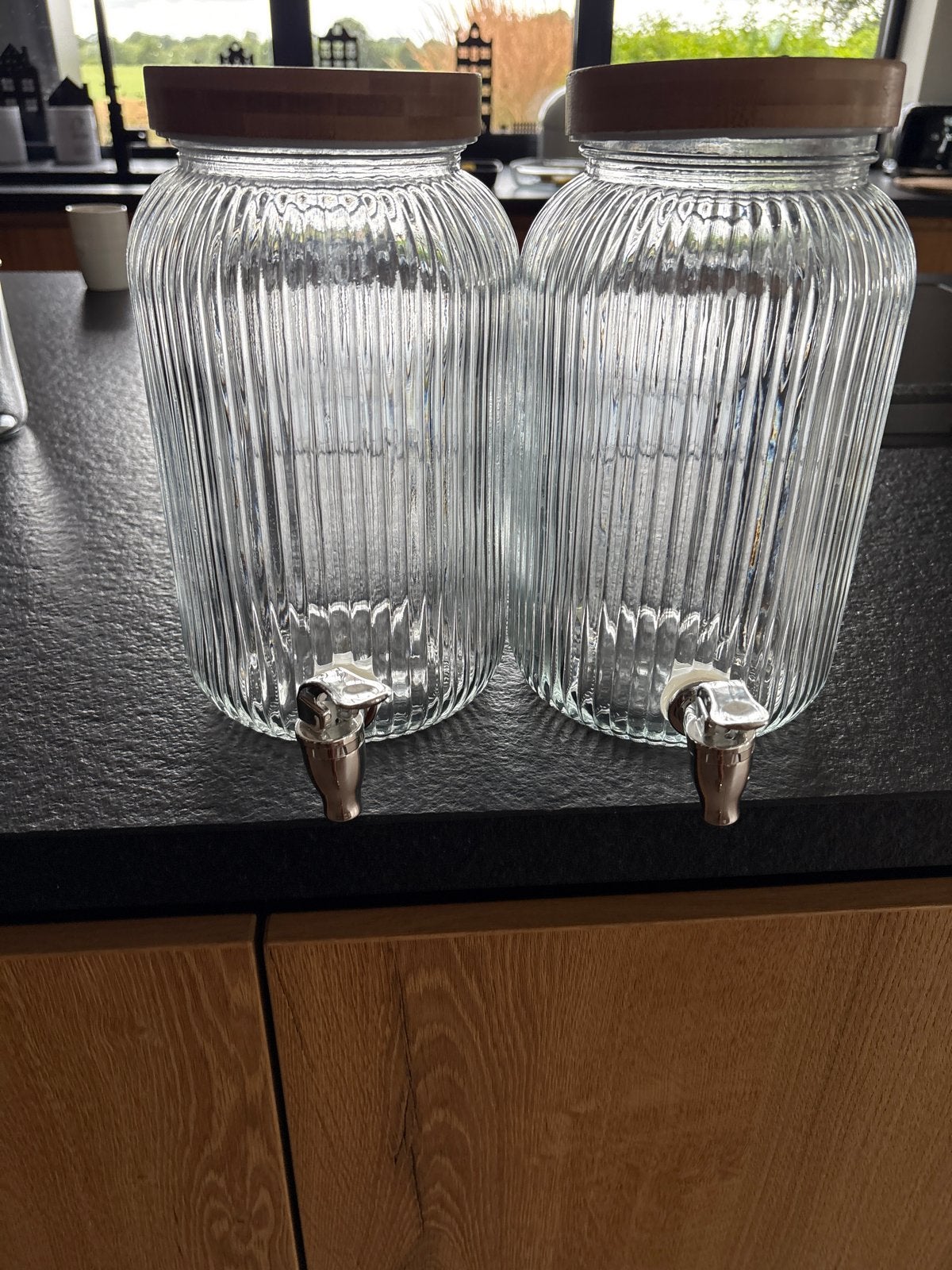 Set van 2 glazen drankdispensers met kraantje, Ophalen, Zo goed als nieuw, Overige merken, Glas
