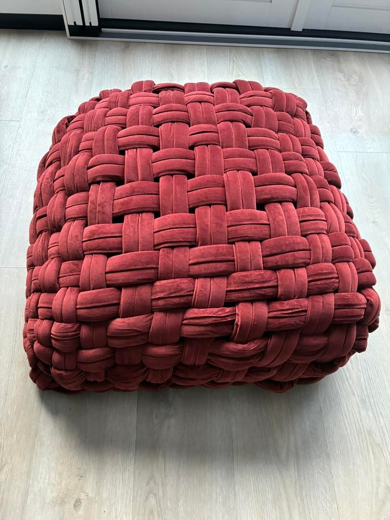 Wijnrode velvet poef -Troubadour- 80x80x35cm, Ophalen, Gebruikt, Vierkant, 75 tot 100 cm