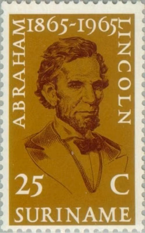 Suriname 1965 - nvph 424 - Abraham Lincoln, Postzegels en Munten, Ophalen of Verzenden, Postfris