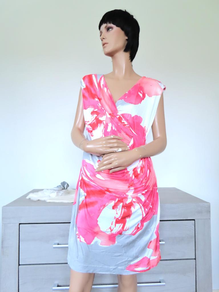 EXPRESSO Geweldige Witte Jurk met roze abstract patroon XL, Expresso, Maat 42/44 (L), Ophalen of Verzenden, Zo goed als nieuw