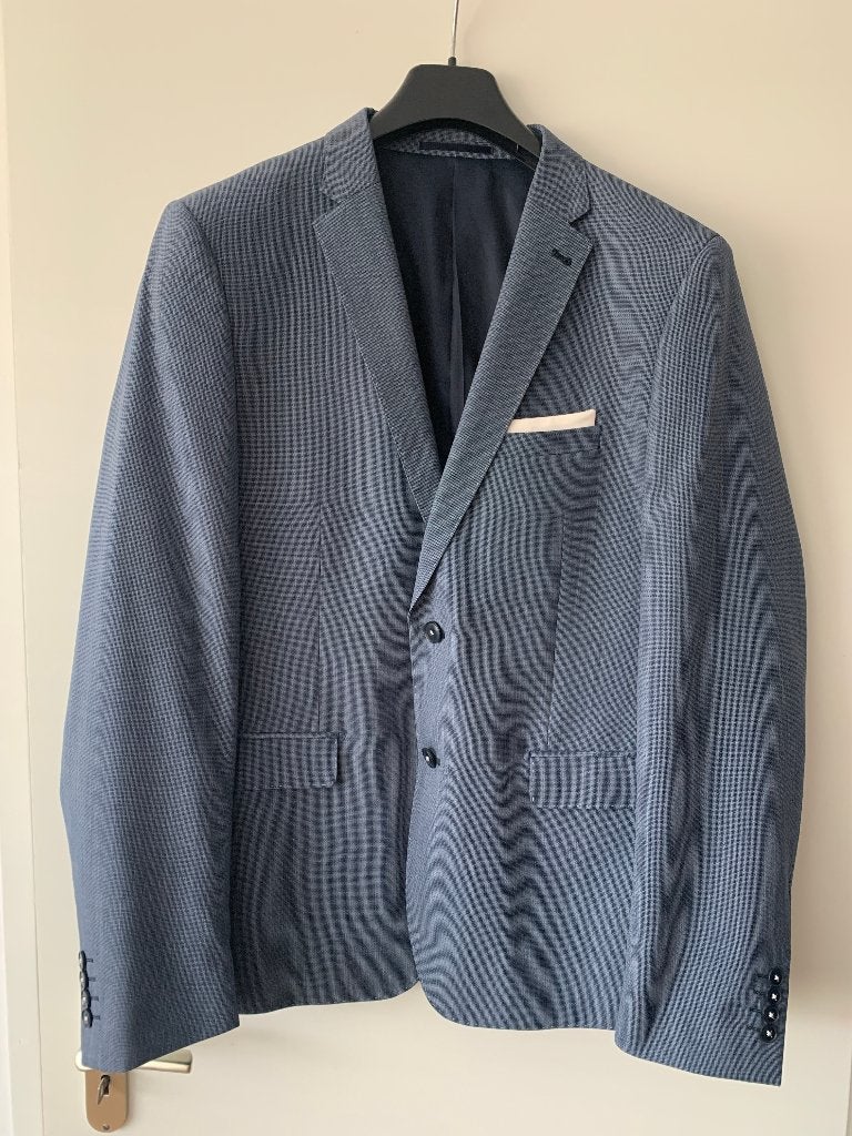 WE blauw geruit kostuum slim fit L/54, Maat 52/54 (L), Blauw, Ophalen of Verzenden, Zo goed als nieuw