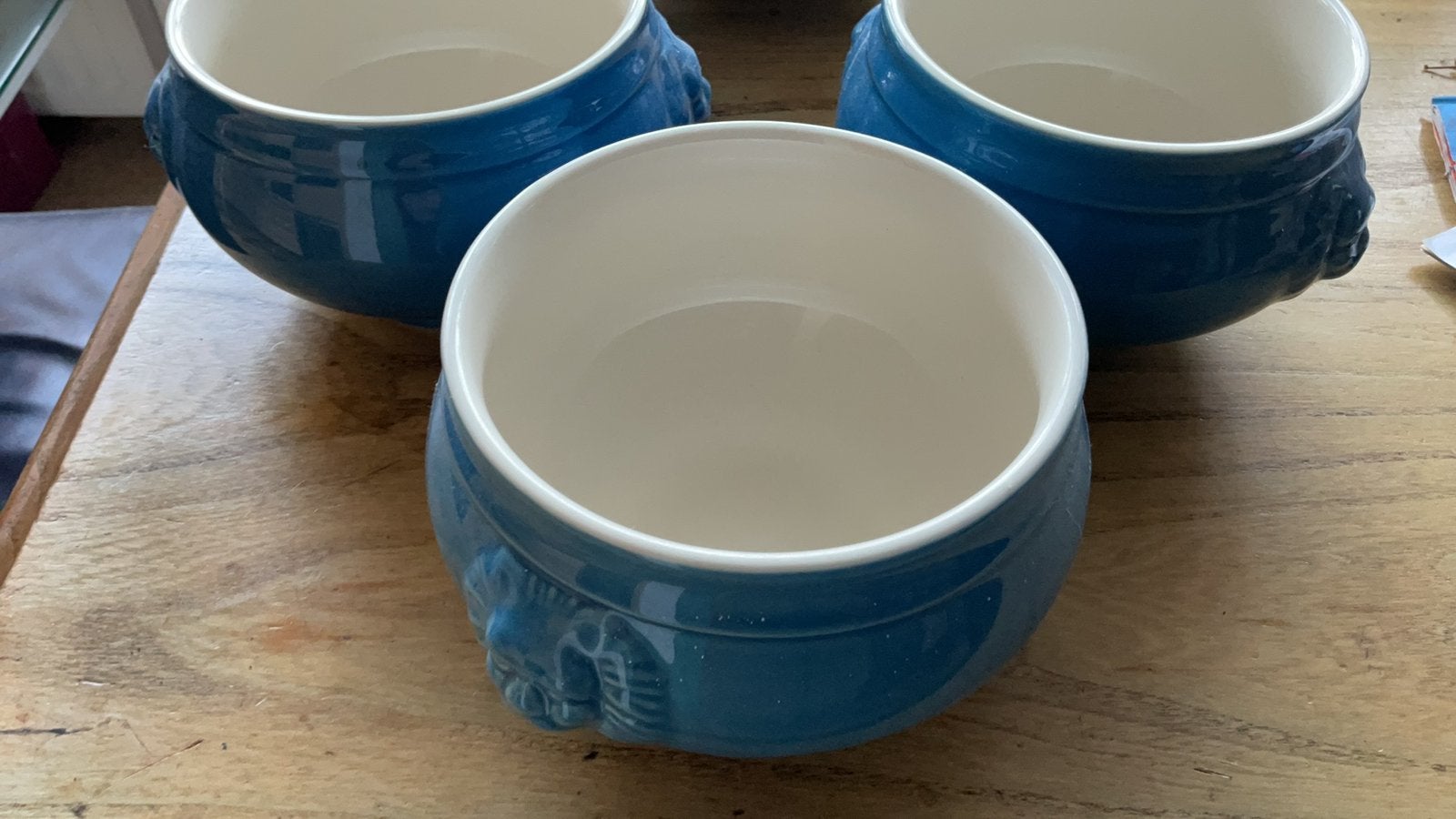 Albert Heijn 7 soepkommen leeuwenkop ,blauw, Ophalen of Verzenden, Zo goed als nieuw, Kom(men), Overige stijlen