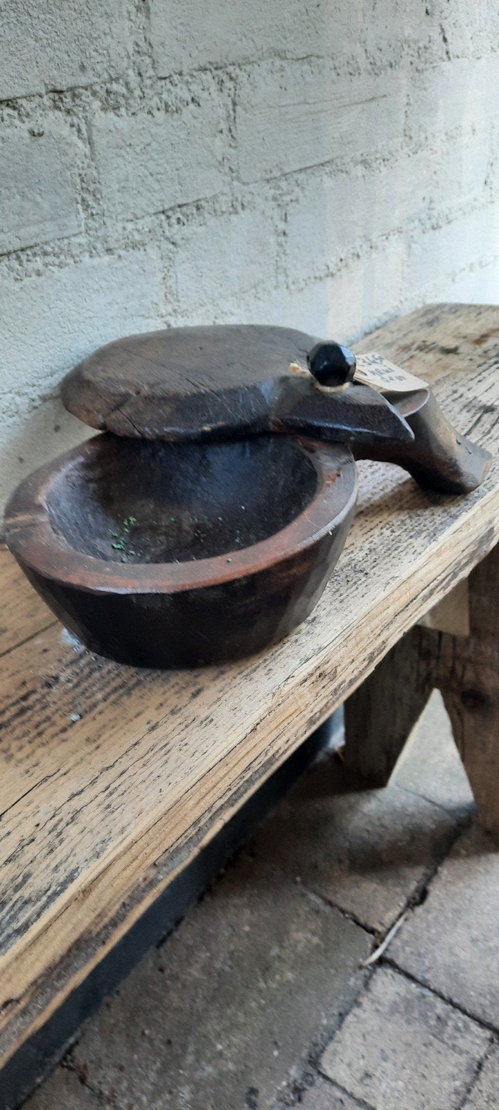 Antieke houten kruidendoos uit nepal met deksel, Antiek en Kunst, Ophalen of Verzenden
