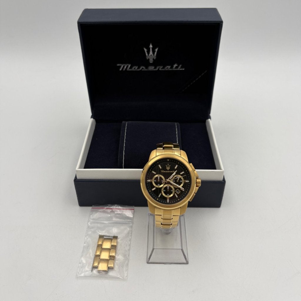 Maserati Successo Black Gold chronograaf horloge - Compleet, Ruilrijk, Zo goed als nieuw, Info@ruilrijk.nl, Neerstraat 60, 6041 KD Roermond
