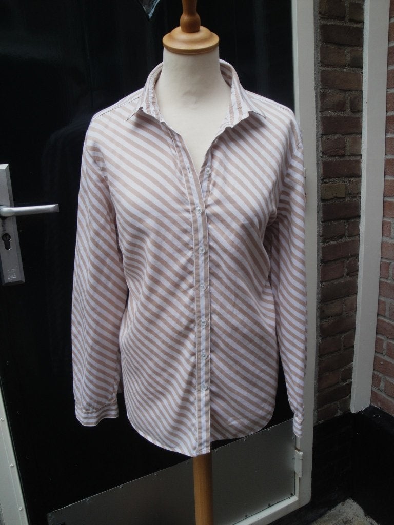 Beige/witte blouse ETERNA maat 44, Beige, Maat 42/44 (L), Ophalen of Verzenden, Zo goed als nieuw