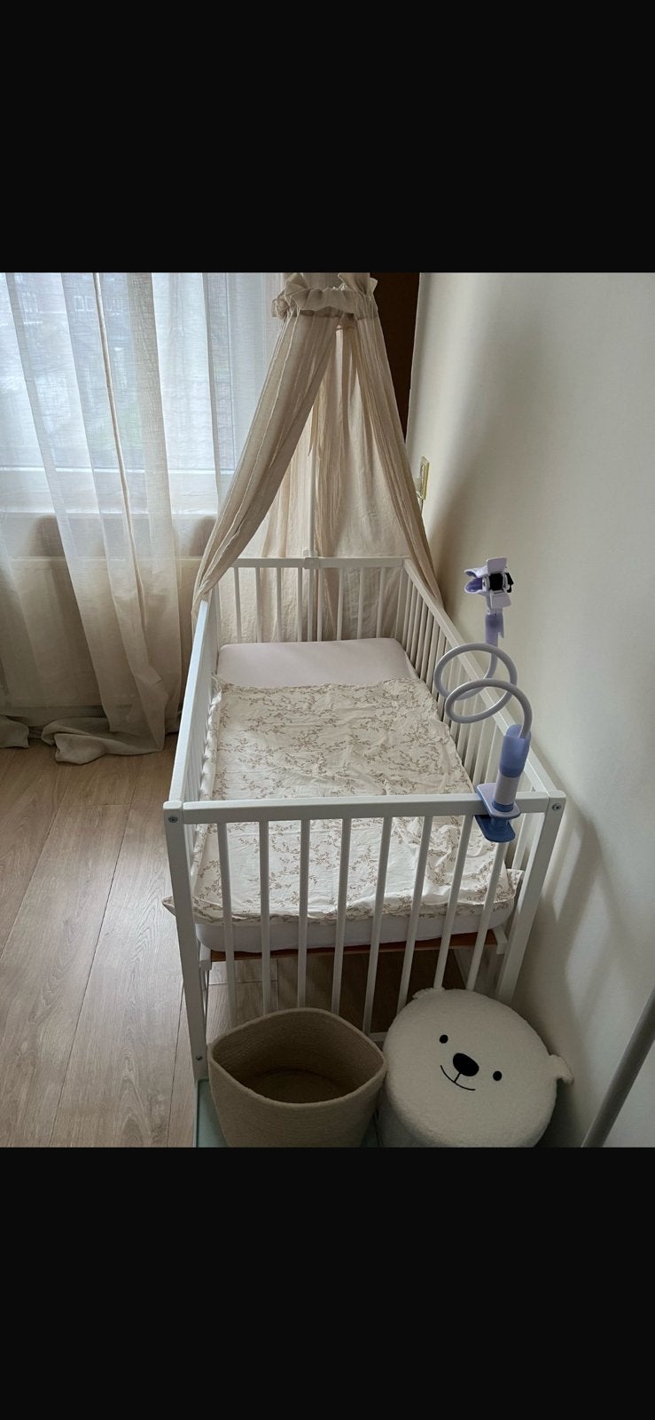 Baby ledikant ‘Puck Raw Beuken Mat Wit’ 60x120 incl. matras, Ophalen, Zo goed als nieuw, Ledikant