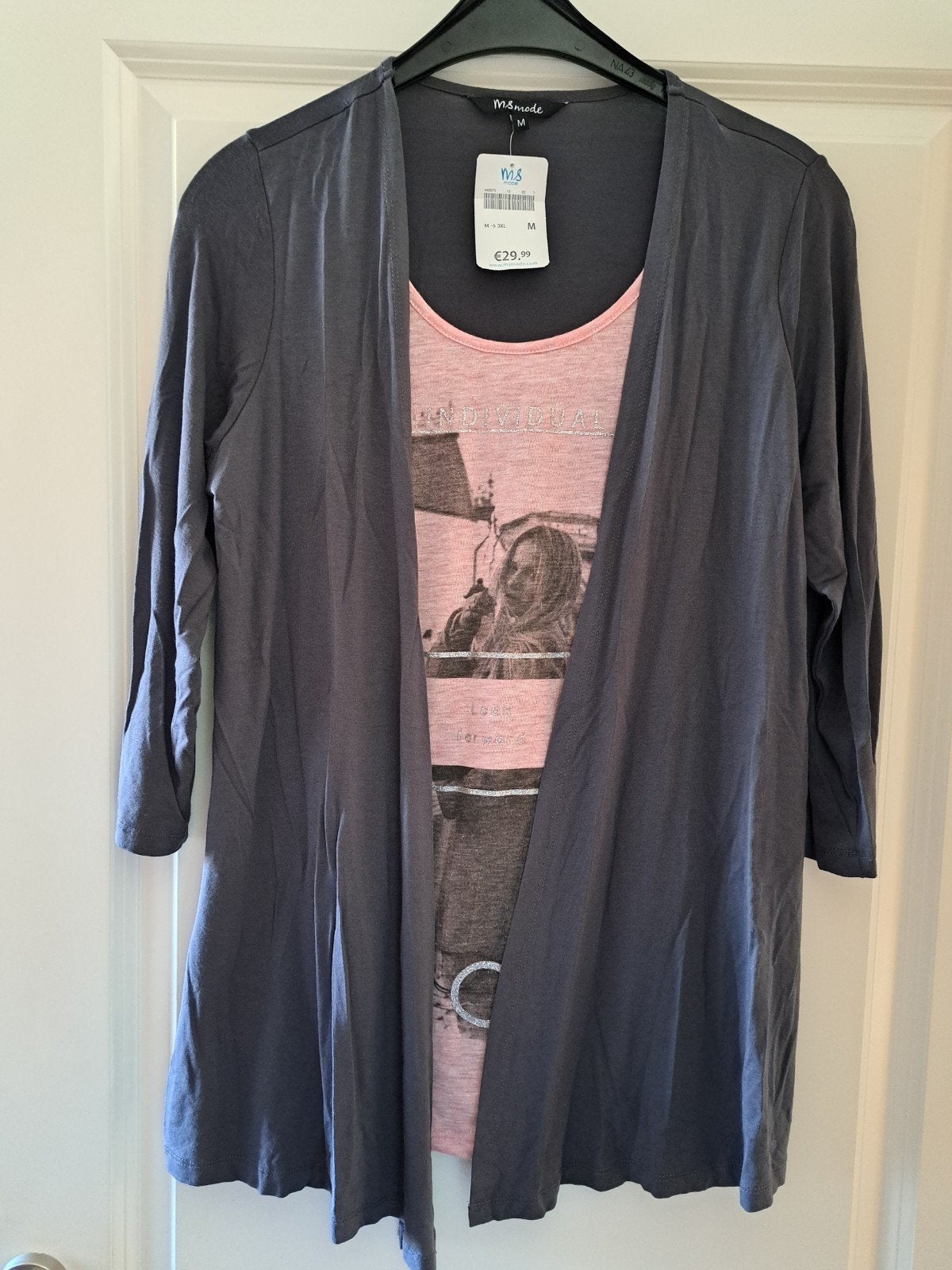 VEST MET T SHIRT NIEUW MAAT M MS MODE, Kleding | Dames, T-shirts, Ophalen of Verzenden, Nieuw, Grijs, Lange mouw