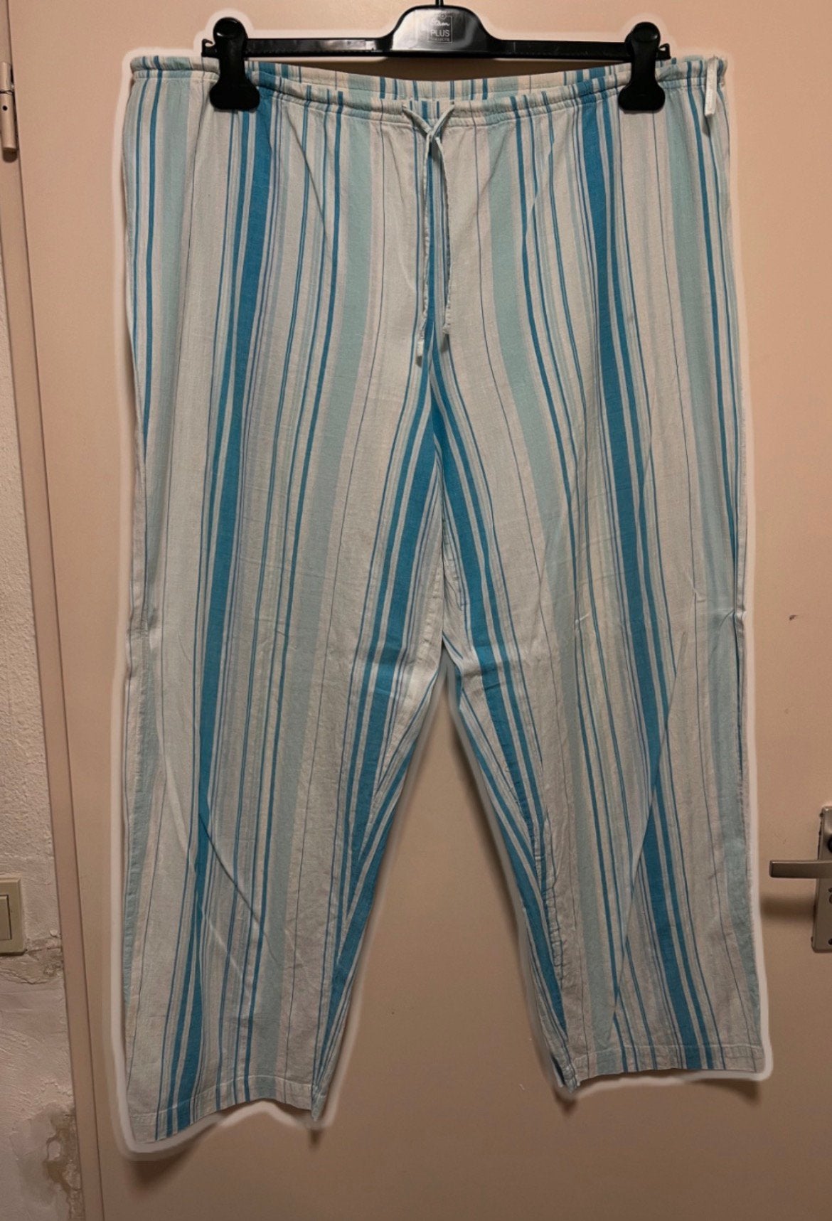 Zomer wit/turquoise streep broek. Maat XL. Hunkelmoller, Kleding | Dames, Broeken en Pantalons, Wit, Maat 46/48 (XL) of groter