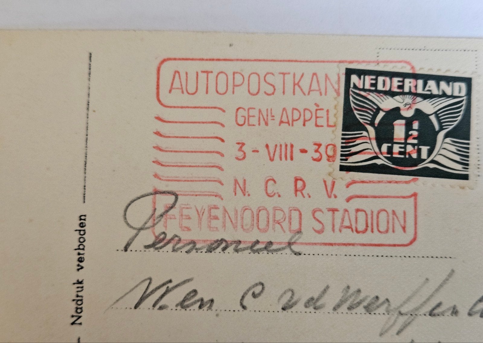 Zeldzame Autopostkaart Feyenoord Stadion 1939, Verzenden, 1920 tot 1940, Gelopen, Zuid-Holland