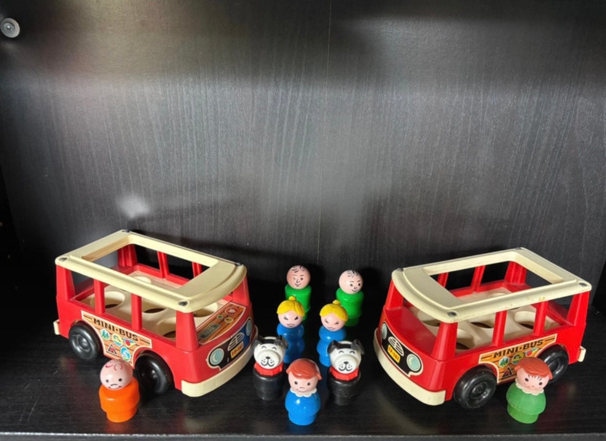 Vintage Fisher Price bus met poppetjes en een auto, Ophalen of Verzenden, Zo goed als nieuw