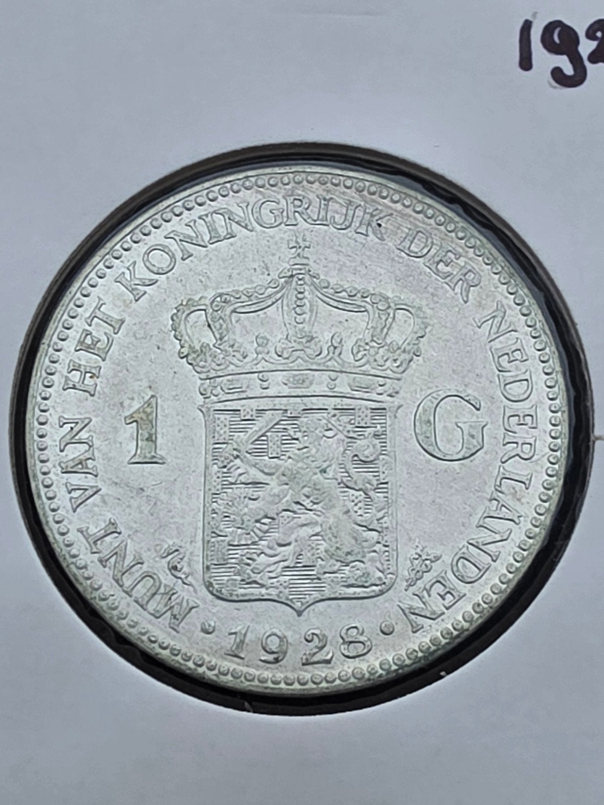 Schitterende 1 Gulden 1928 Zilver Koningin Wilhelmina, 1 gulden, Zilver, Ophalen of Verzenden, Koningin Wilhelmina