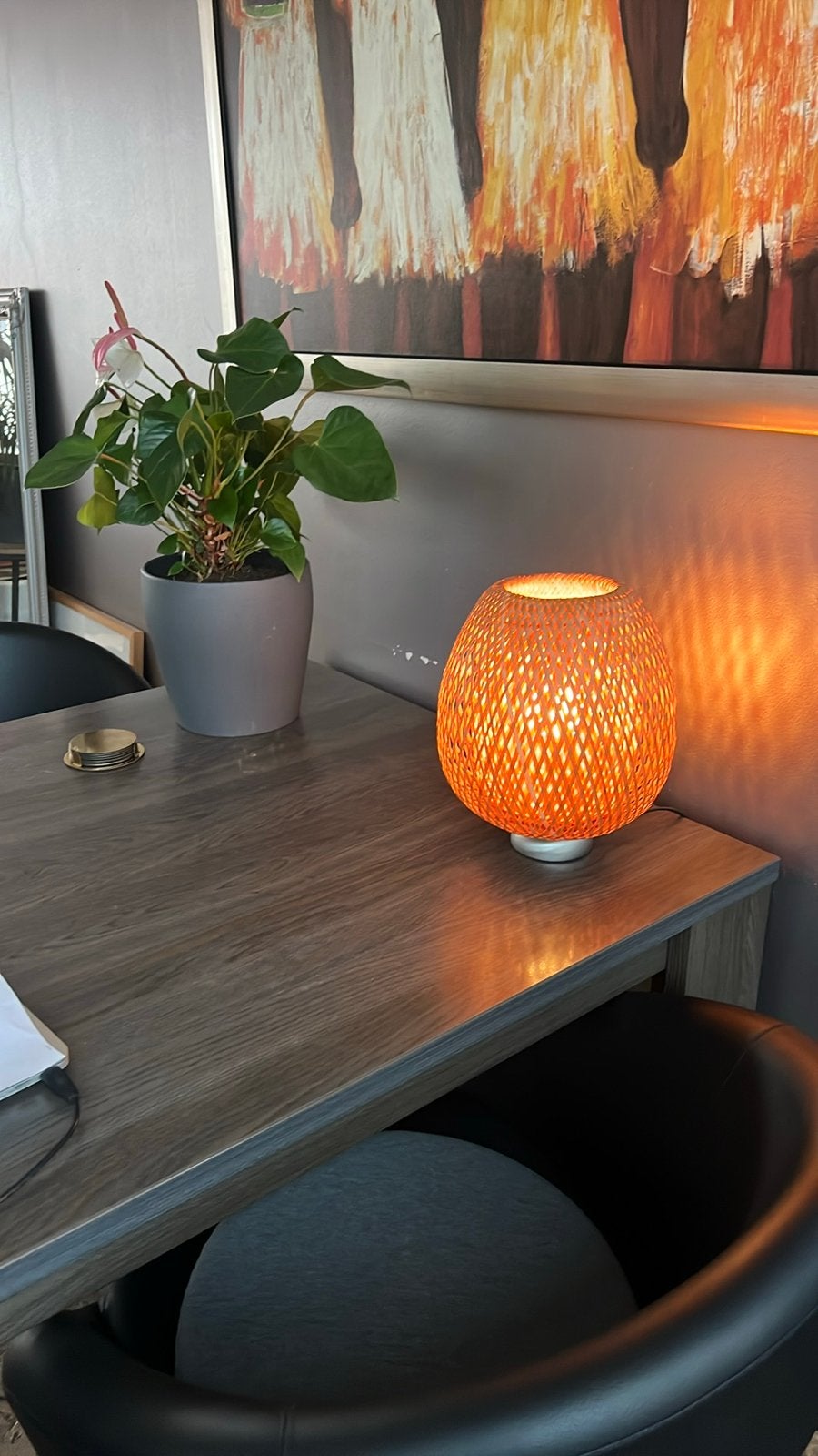 Rotan tafellamp - sfeervolle verlichting, Ophalen of Verzenden, Zo goed als nieuw, Hout, Minder dan 50 cm