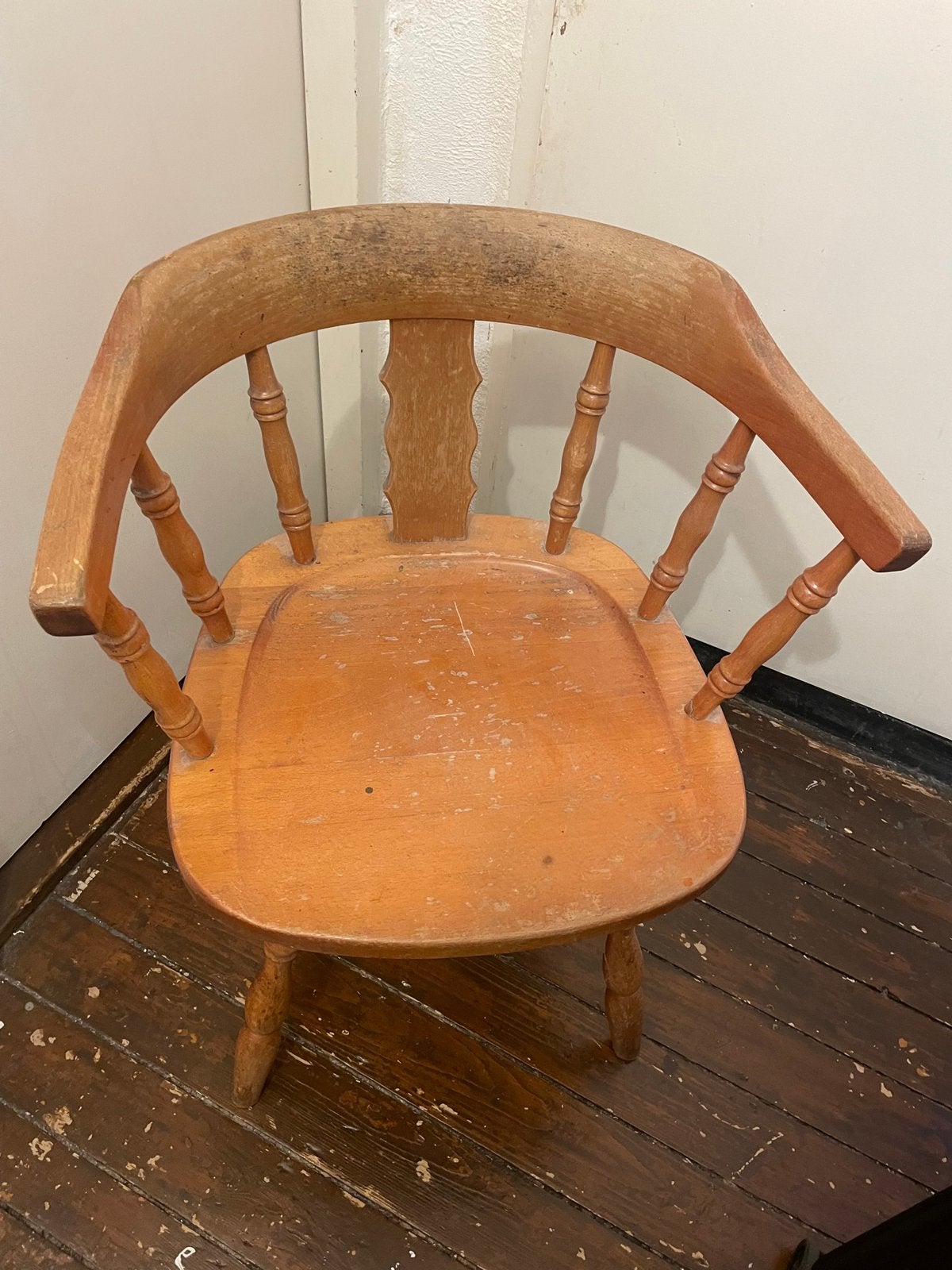 Vintage houten Captain stoel met armleuningen, Ophalen of Verzenden