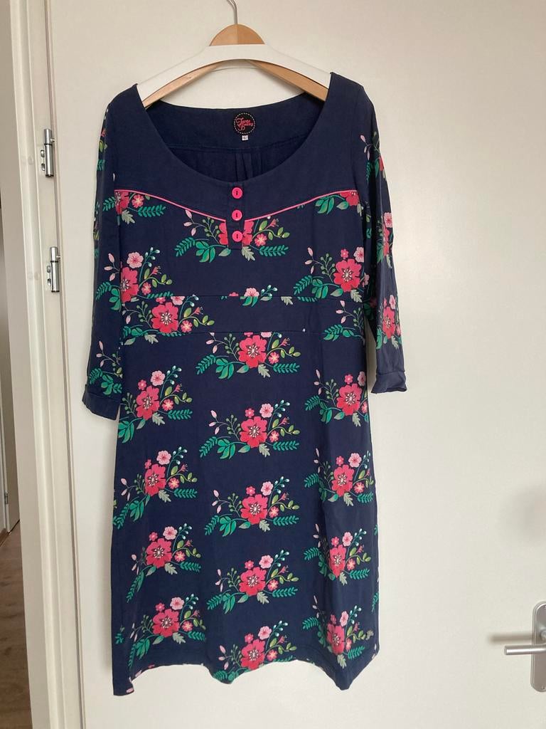 Tante Betsy jurk - Maat L - Blauw met bloemen, Blauw, Maat 42/44 (L), Ophalen of Verzenden, Zo goed als nieuw