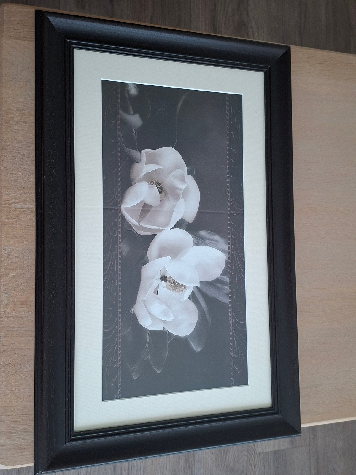Ingelijste print met magnolia bloemen ( 52x82 cm), Ophalen, Gebruikt, 50 tot 75 cm, Print