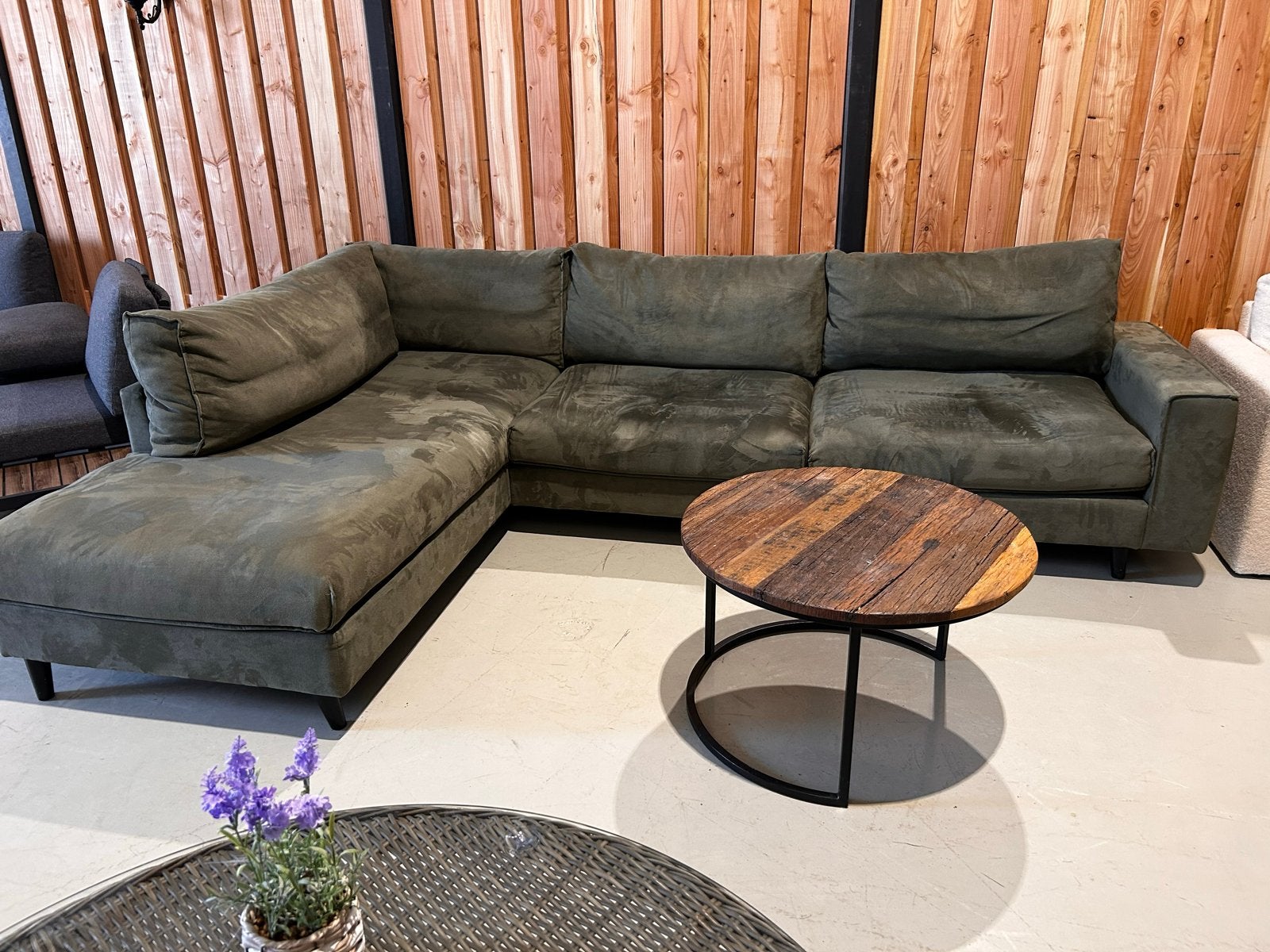 Goossens hoekbank donkergroen - perfecte staat, Ophalen, ., Hoekbank, 300 cm of meer