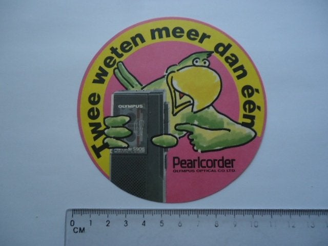 sticker oud Olympus cassette mini recorder Pearlcorder strip, Verzenden, Zo goed als nieuw, Bedrijf of Vereniging