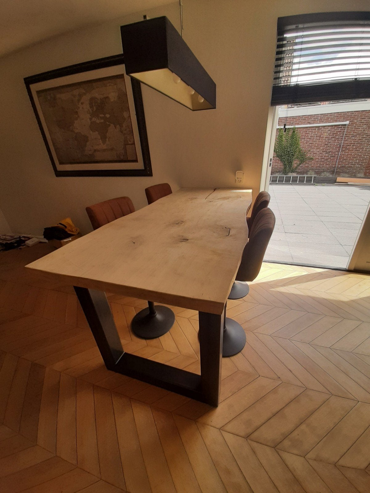 Eettafel boomstam blad incl. Stoelen, Ophalen