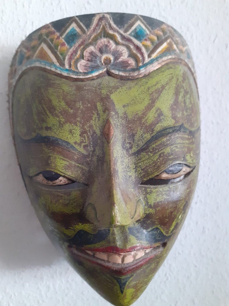 Masker, groen,  vintage,   uit Bali  uit ca 1965-1970, Groen, Indonesië, Ophalen of Verzenden, Masker