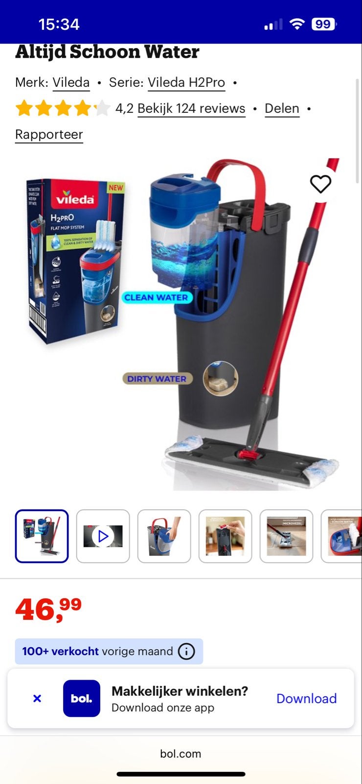 Vileda H2Pro Vlakmop Systeem - Altijd Schoon Water, Ophalen of Verzenden, Mop of Dweil