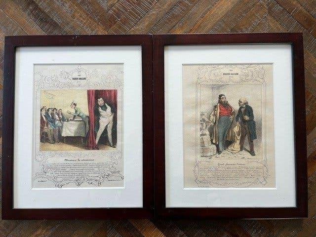 Daumier Litho Les Robert Macaire - Handgekleurd- set, Ingelijst, Ophalen of Verzenden, Overige onderwerpen, Lithografie