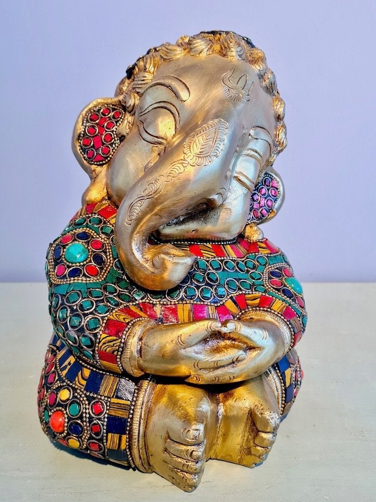 BABY GANESHA BEELD BRONS STONEWORK ART  22 CM (5 kg)!, Ophalen of Verzenden, Nieuw, Beeld(je), Hindoeïsme