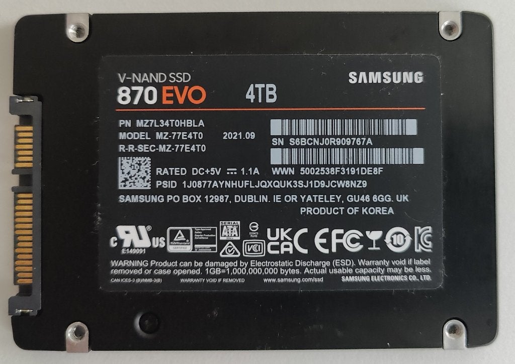 Samsung SSD 870EVO 4TB, Intern, Gebruikt, Verzenden, Samsung