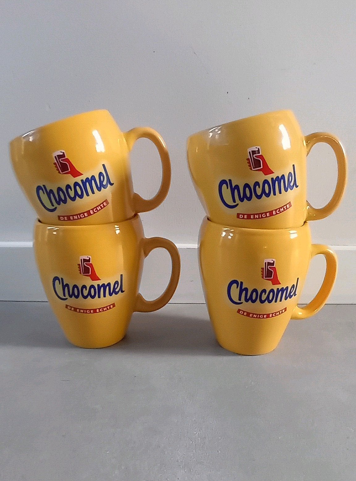 4 Chocomel mokken - De enige echte, Huis en Inrichting, Keuken | Servies, Glas of Glazen, Nieuw, Ophalen of Verzenden, Overige stijlen