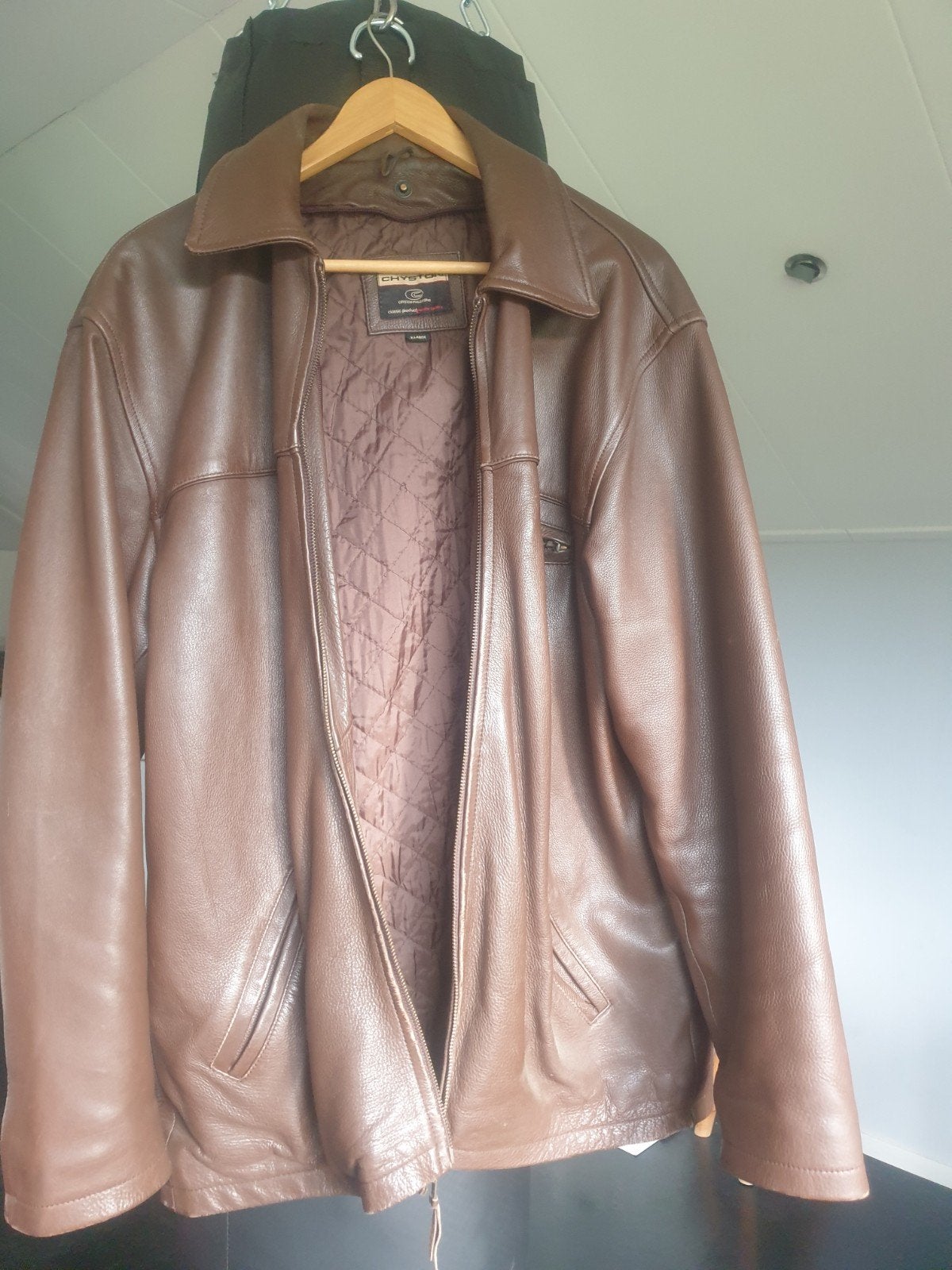 Chyston Leren Herenjas - Bruin, Maat XL, Kleding | Heren, Jassen | Zomer, Gedragen, Maat 56/58 (XL), Bruin, Ophalen of Verzenden