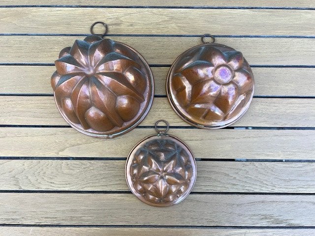 3 Antieke Koperen Puddingvormen, Ophalen of Verzenden, Koper