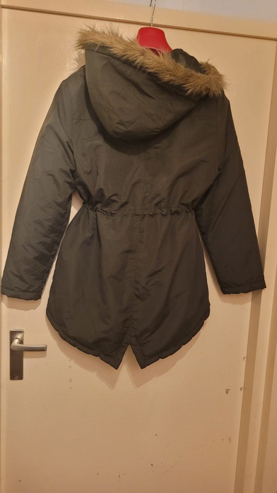 Donkergroene winterjas met bontkraag - Maat 44/XL, Ophalen of Verzenden, Zo goed als nieuw, Groen