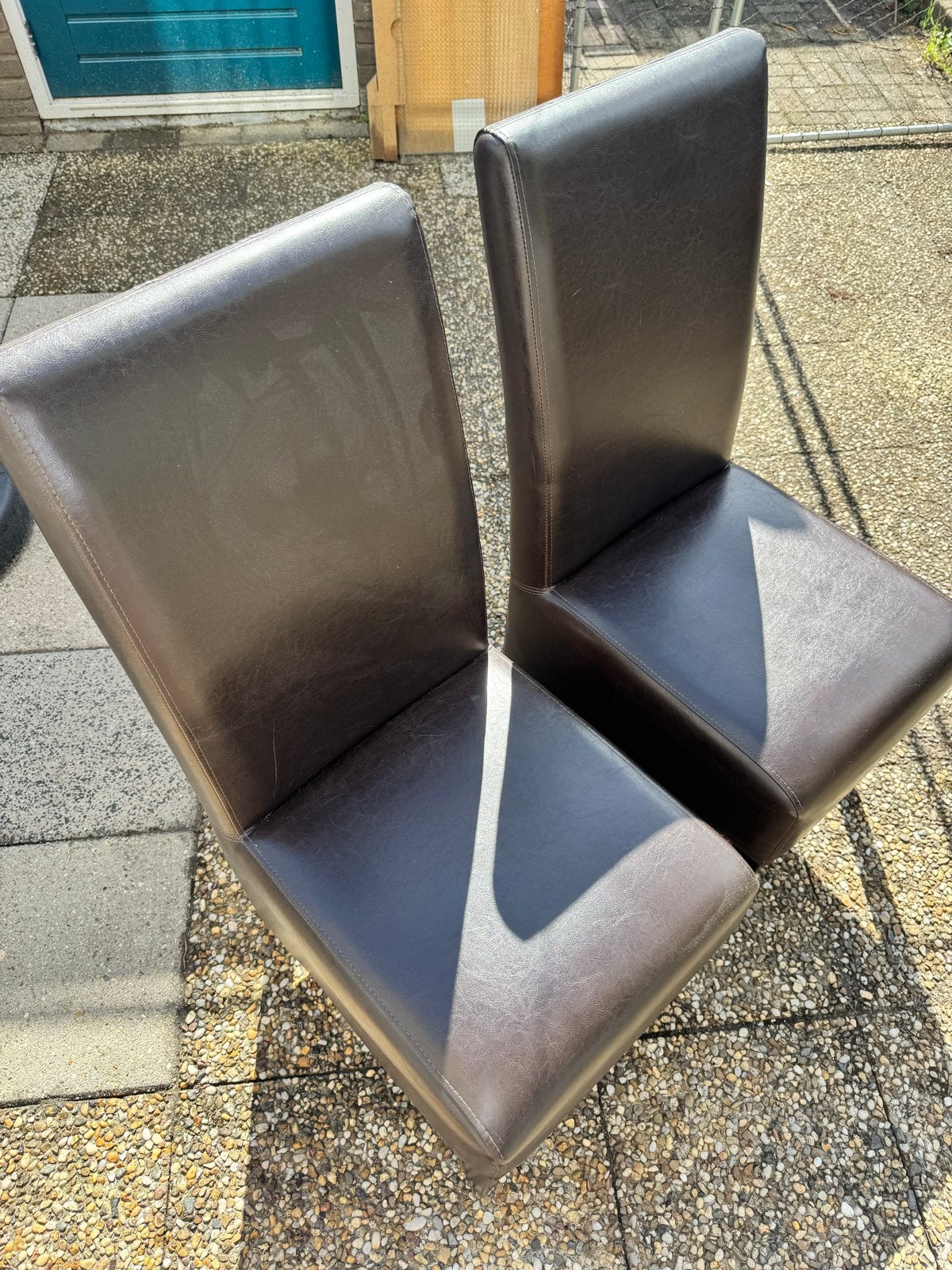 4 bruine eetkamerstoelen - Gebruikt, Ophalen, Gebruikt, Bruin, Leer