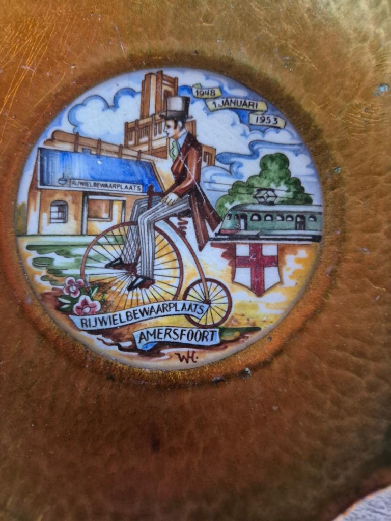 Vintage geëmailleerde koperen schaal Amersfoort 1948-1953, Antiek en Kunst, Ophalen of Verzenden