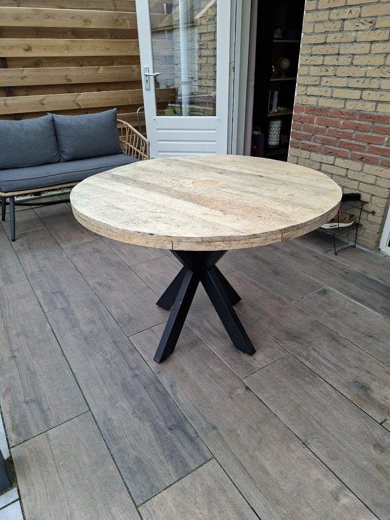 Tafel buiten, Ophalen of Verzenden, Gebruikt, Rond, Hout