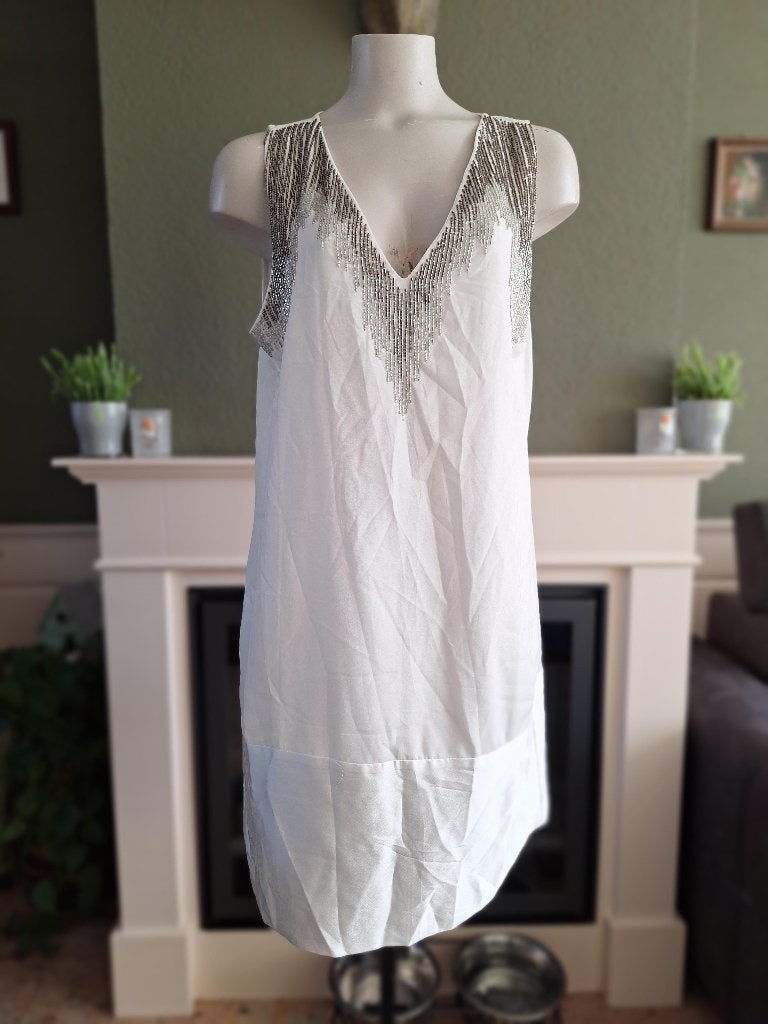Nina Kaufmann jurk XL crème kralen 42, Nina Kaufmann, Verzenden, Wit, Maat 46/48 (XL) of groter