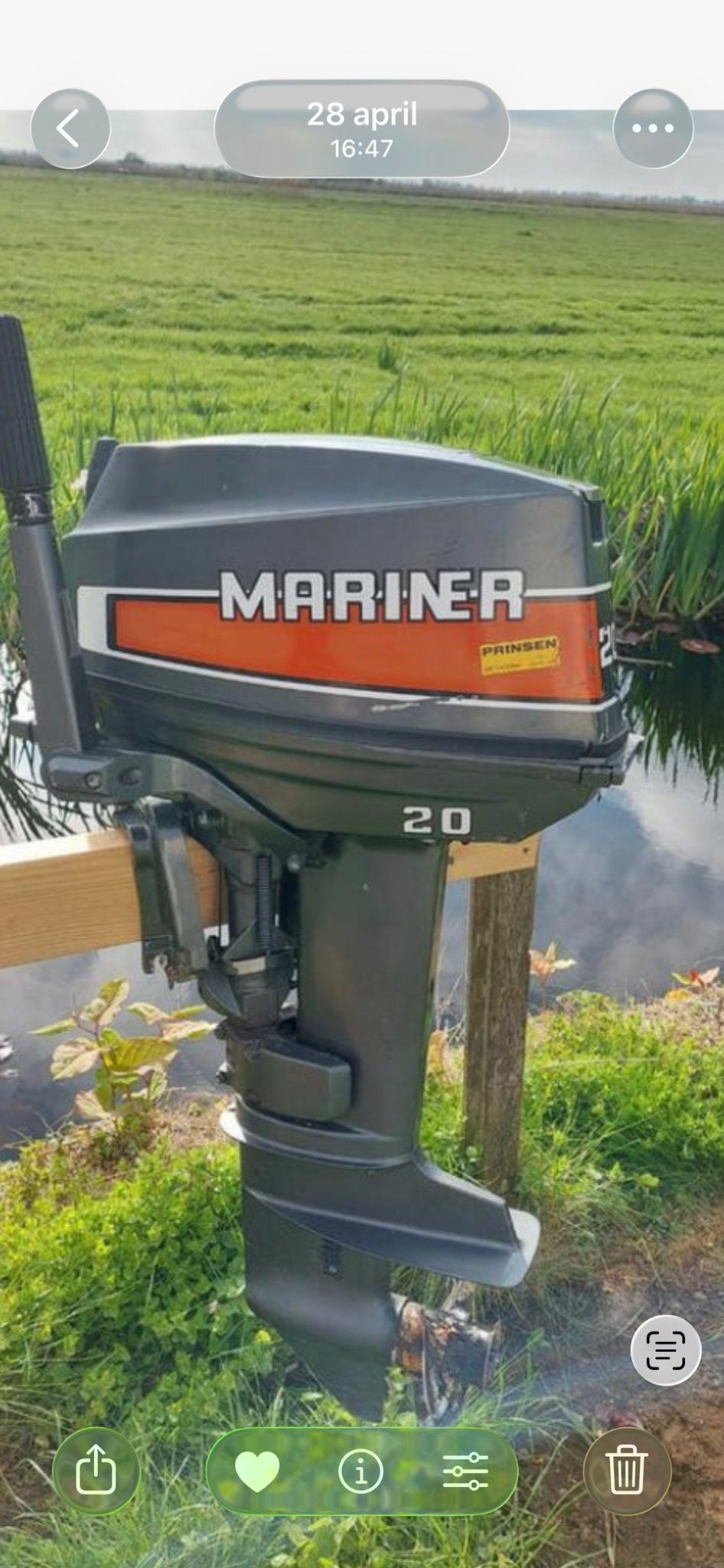 Mariner 20 pk tweetakt buitenboordmotor, Watersport en Boten, Ophalen, 10 tot 30 pk, Gebruikt, Buitenboordmotor