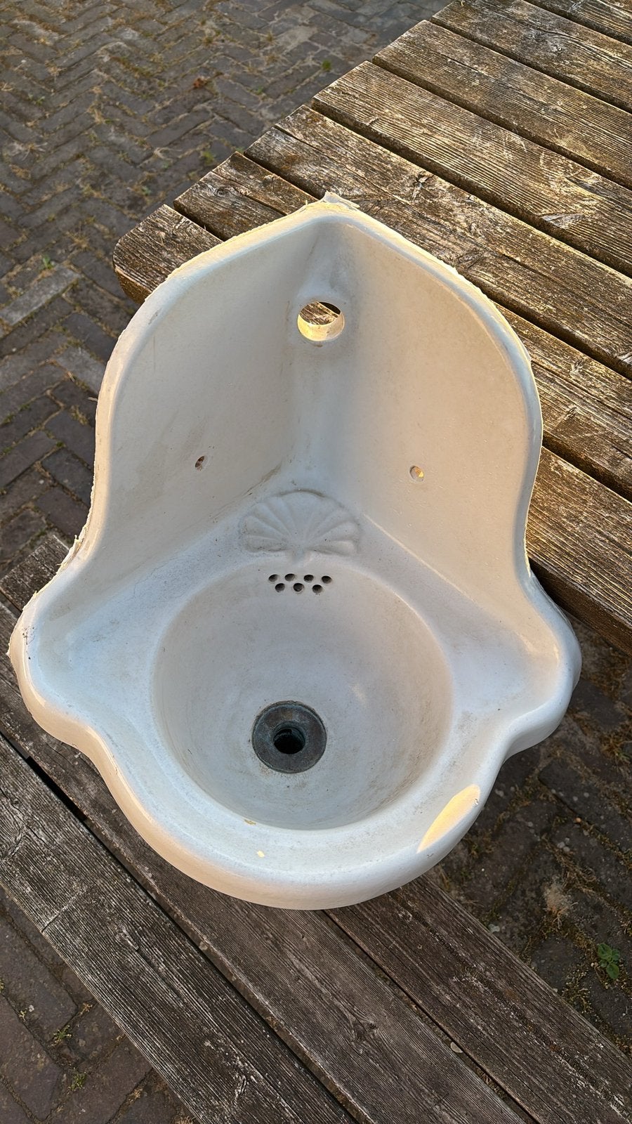 Hoekfontein vintage wit, Huis en Inrichting, Badkamer | Badkamermeubels, Ophalen, Gebruikt, 50 tot 100 cm, Minder dan 100 cm