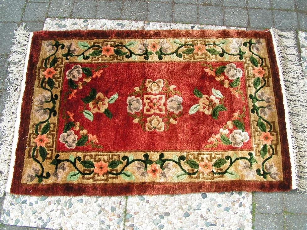 Antiek kleed made China Tientsin handmade met (certificaat), Antiek en Kunst, Antiek | Kleden en Textiel, Verzenden
