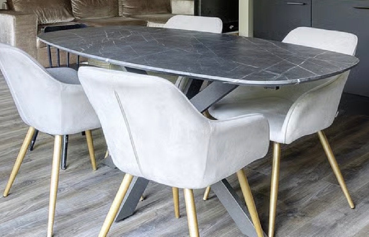 Deense Ovale Eettafel Marmerlook Zwart 180cm, Ophalen, Overige materialen, Gebruikt, 50 tot 100 cm