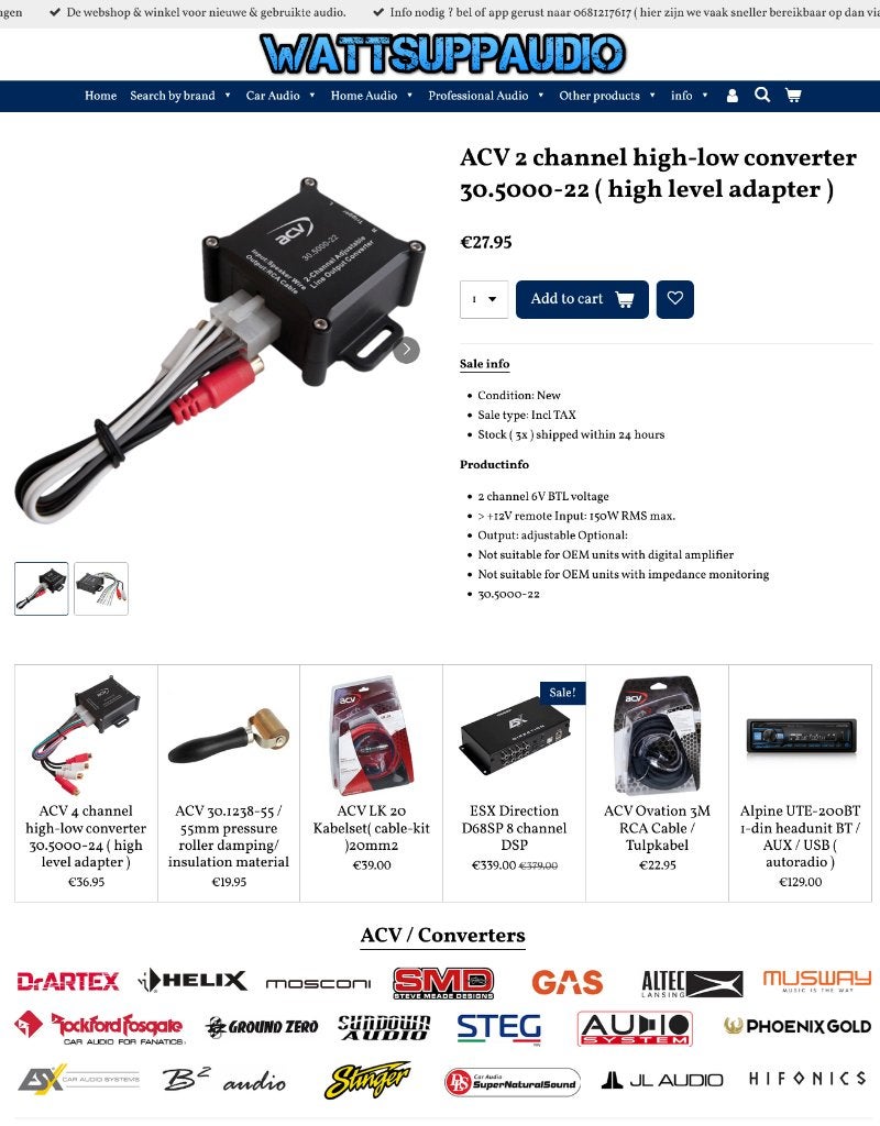 ACV 2 kanaals high-low converter30.5000-22 (level adapter), Info@optimount.nl, Nieuw, Ophalen of Verzenden, Anholtseweg 48A 7091 HB DINXPERLO